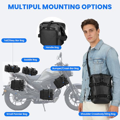 HOMIEE Motorcycle Saddle Bag 8L Waterproof Motorcycle Side Frame Bag Crash Bar Bag with Shoulder Strap