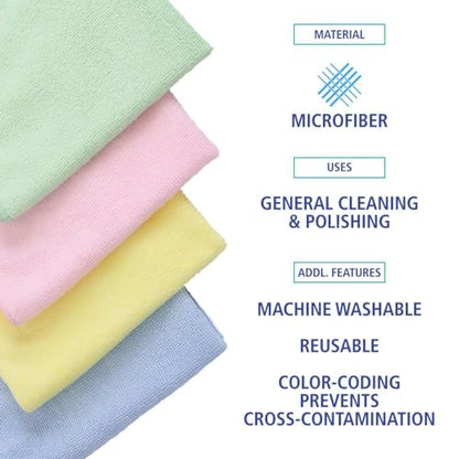 Boardwalk Microfiber Cleaning Cloths, 16 x 16, Blue, 24/Pack