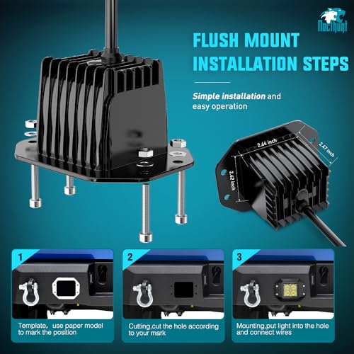 Nilight Flush Mount LED Pod Lights 2 PCS 4.7 Inch 4LED Flood Beam Backup Reverse Offroad Driving Bumper Work Grill Light for Truck ATV UTV - color: 4.7Inch 4Led Flush Mount Light