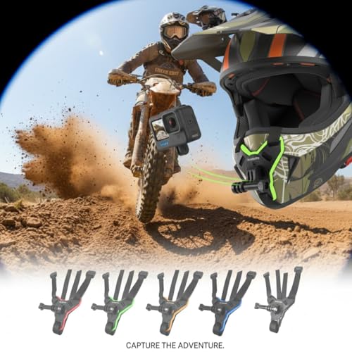 Action Pro Helmet Chin Mount Strap Compatible with All Smartphones GoPro Hero 12 11 10 9 8 7 6 5 4 SJCAM and All Action Cameras (Green) - color: Green