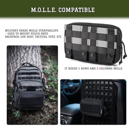 Tactical Molle Admin Pouch Utility EDC Tool Pouch Bag Horizontal Modular Pouches Include US Flag Patch & D-Ring - color: Green-L