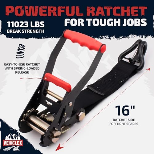 Vehiclex Combo Axle Tie Down Straps 4PK — 2"x9.5ft Integrated Heavy Duty Car Hauler Straps with Double J-Hooks for Trailers, Cars & UTVs - style: Combo Axle Straps 4PK
