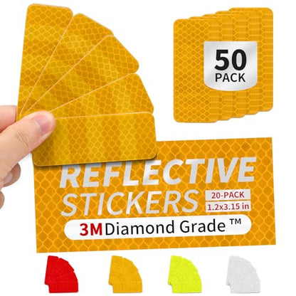 50 Pcs Super Reflection Reflective Stickers Made of 3M DG3, Yellow Outdoor Waterproof Safety Reflective Tape for Car/Bike/Mailbox/Helmet/Truck - Safety Stickers Yellow - color: Fluorescent Yellow 50pcs