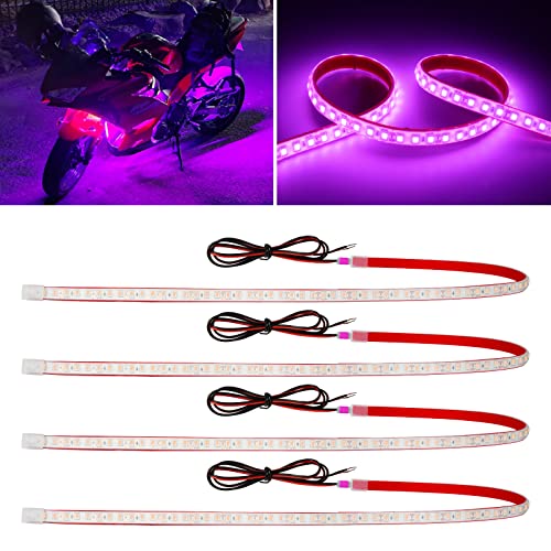 DUOFU365 Pink Led Strip Lights,24inch 12V Interior Light Strip IP68 Waterproof Cuttable for Car Motorcycles Boat Golf Cart Truck Cargo Home Decoration with Strong Nano Tape(4PCS) - color: Pink, size: 24 inch