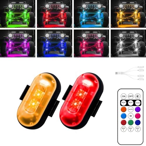 Wireless LED Lights for Car, High-Brightness Wireless Rock Lights with 8 Colors 10 Modes,Led Strobe Warning Light, Motorcycles, Boats, Camping, Bikes, Drones (2pcs Black) - size: 2pcs