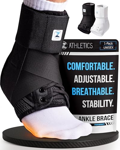 Z ATHLETICS Ankle Brace for Women & Men - Lace Up Adjustable Support with Side Stabilizers for Sprained Ankle, Achilles Tendonitis Relief | Basketball, Volleyball, Running & Sports Recovery - color: Black, size: Large