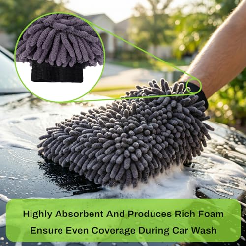 4Pack Scratch-Free Car Wash Mitt with Elastic Wrist Cuff & Waterproof Lining, High-Density Microfiber Mitt for Car Detailing, Protects Hands & Paint,Household Cleaning Glove Set(Grey) - color: 8"×12"-grey_2pcs
