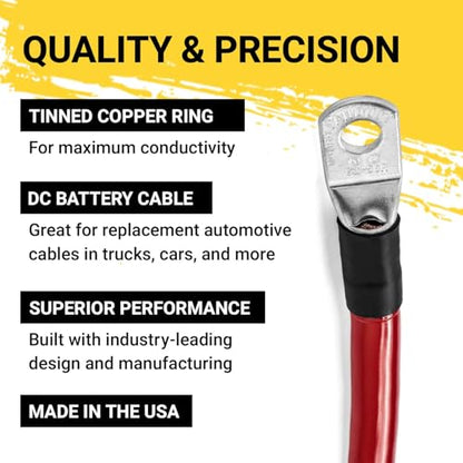 Spartan Power Red 3 Foot 2/0 AWG Battery Cable, Positive Only 5/16" M8 Made in USA - color: 2/0 AWG-RED-5/16", size: 3-FT