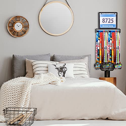 Moxweyeni Race Medal and Bib Display Medal Hanger Running Bib Holder Wall Mounted Hanging Rack Stands Gifts for Runners - color: Black, size: 13.78 x 11.22 Inch, style: Classic