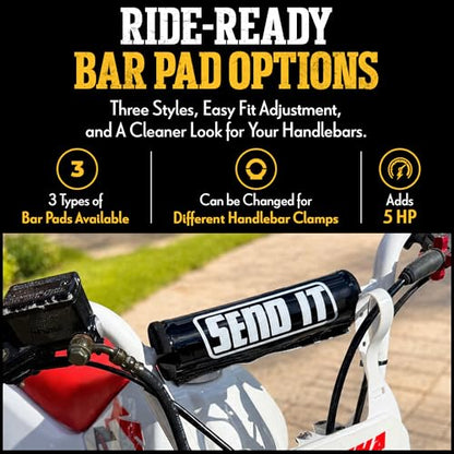 SEND IT Handlebar Pad with FREE GRIP DONUTS - Universal Fit for Dirt Bikes and ATVs Crossbar by ThrottlePak (BLACK, PIT BIKE) - color: Pit Bike