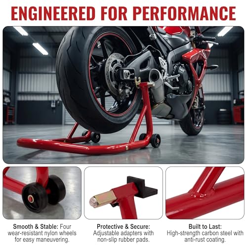 Universal Motorcycle Stand, 850 LBS Heavy Duty Wheel Lift Stands with 6.7-11.8" U Adjustable Swingarm, Motorcycle Paddock Stand fits for Yamaha, Honda, Kawasaki, Red - color: Red-1pc