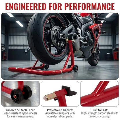 Universal Motorcycle Stand, 850 LBS Heavy Duty Wheel Lift Stands with 6.7-11.8" U Adjustable Swingarm, Motorcycle Paddock Stand fits for Yamaha, Honda, Kawasaki, Red - color: Red-1pc