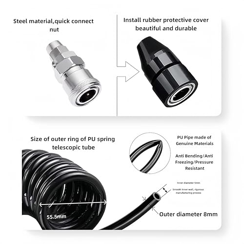 32.8FT Recoil Air Hose, Car Air Pump Extend Hose with Bend, PS20 Female Plug Inflator Extension Tube for American Tire Nozzle Car Motorcycle - size: 32.8 ft