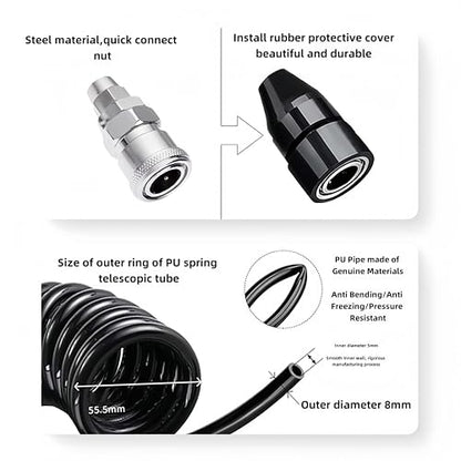 32.8FT Recoil Air Hose, Car Air Pump Extend Hose with Bend, PS20 Female Plug Inflator Extension Tube for American Tire Nozzle Car Motorcycle - size: 32.8 ft