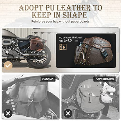 NICECNC Saddle Bags, PU Leather Motorcycle Saddlebags, Reinforced Straps & Saddle Piece, with Cup Holder & Lock, Throw Over Saddle Bag Side Bags, Brown - color: Brown