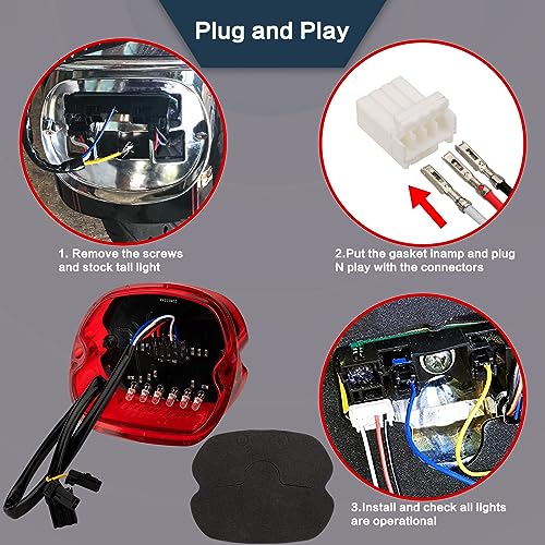 Motorcycle LED Rear Tail Light Red Strobing Turn Signal Brake Lights Low Profile Replacement for Harley Dyna Sportster 883 1200 Road King Tour Glide Road Glide Road King - color: red
