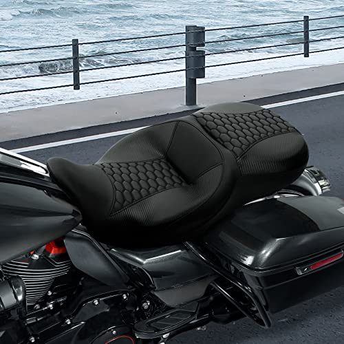 C.C. RIDER Driver& Passenger Seat Mammock Seat Fit For Harley Touring 2009-2023 Road Glide Street Glide Road King Electra Glide CVO Models 2009-2022, Extended Reach - color: 38# Black