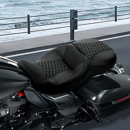 C.C. RIDER Driver& Passenger Seat Mammock Seat Fit For Harley Touring 2009-2023 Road Glide Street Glide Road King Electra Glide CVO Models 2009-2022, Extended Reach - color: 38# Black