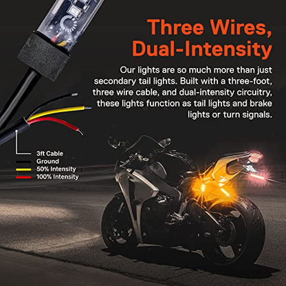 True Mods 2pc 5" Amber LED Motorcycle Running & Turn Signal Tail Light Strip Kit [Waterproof] [Single Row] [50% DRL] [100% Blinker] Self Adhesive Surface Mount Flexible Front Fork Lamp for ATV Bike - size: 2pc 5", style: Amber Turn Signal