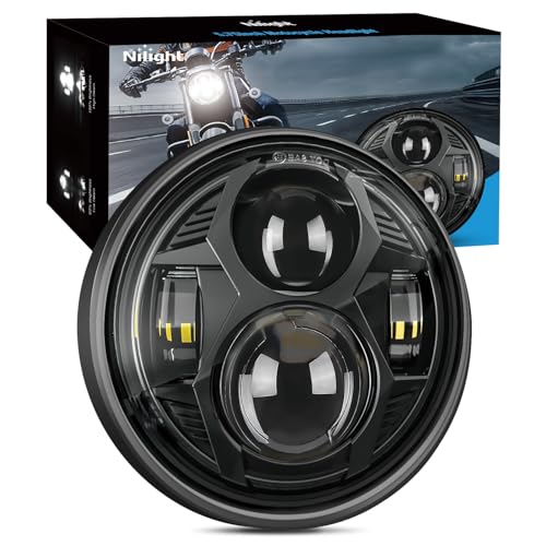 Nilight 5-3/4 5.75 Inch Motorcycles LED Headlight Compatible with Harley Davidson Sportster Iron 883 Dyna Street Bob Super Wide Glide Low Rider Night Rod Train Softail, Black - color: 5.75Inch LED Headlight Black
