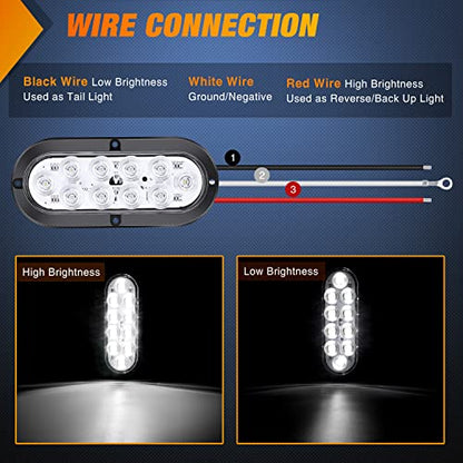 Nilight 6 Inch Oval White LED Trailer Tail Lights Surface Mount 2PCS 10 LEDs Waterproof Reverse Back Up Trailers Lighting for Truck RV Boat Bus Lorry Camper Van Caravan - color: White Lights Screws 2PCS