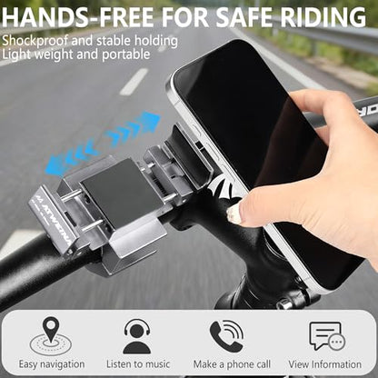 Bike Handlebar Mounts for 4.5-7.2 Phones (Silver) | 360 Degrees Rotate Aluminum Alloy Frame Half-Enclosure Design - color: Silver