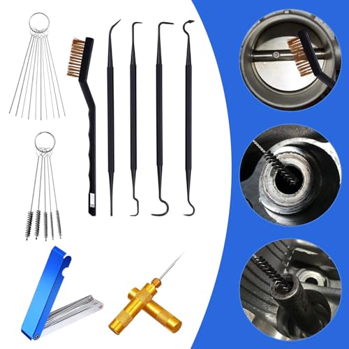 Tucnoeu Carburetor Cleaning Kit, 1 Single Head Brush 23 Needles 5 Nylon Brushes 1 Scraper and 4 Cleaning Hooks for Motorcycles, ATVs, Chainsaws, and Small Engines