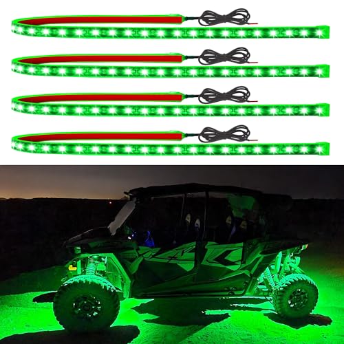 4 Pcs 24inch Led Light Strip IP68 Waterproof Flexible Led Lights 12V for Car Interior Exterior Motorcycle Boat Golf Cart Decoration - Green - color: green, size: 24inch