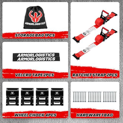 Wheel Chock Tie Down Kit, Heavy Duty Trailer Tire Straps Kit for ATV, UTV, Lawn Mower, 4,400lb Max Break Strength - color: Red, size: 2 Pack