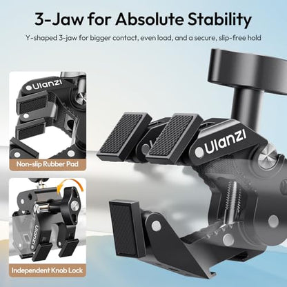 ULANZI CO78 Super Clamp Kit w Magic Arm, for Action Cam – 1/4" & ARRI Locating Pins + Cold Shoe Mount, 3-Jaw & Dual Ball Head Designed for Flexible, Low & High Angle Shot, Load Capacity Within 1kg