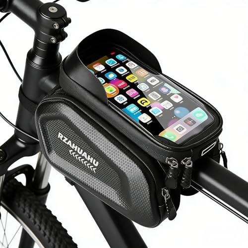 Waterproof Hard Shell Bike Frame Bag, Touch Screen MTB Front Tube Bag Cycling Phone Storage Pouch,Gift for Dad/Men