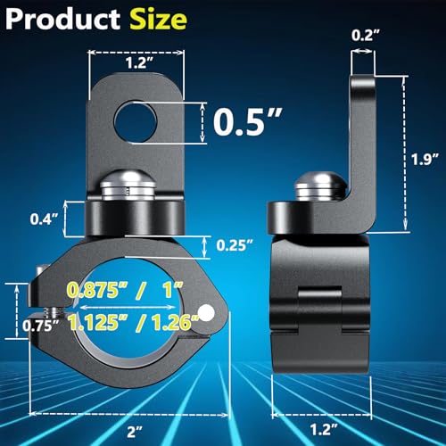 LOKTENWO 2PCS 360°Adjustable ATV Whip Light Mount, Heavy Duty CNC Light Bar Mounting Bracket for Motorcycle Golf Cart Universal 0.875''/1''/1.125''/1.26” Roll Cage