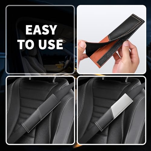 2 PCS Car Seat Belt Cover Pads - Seatbelt Covers with Carbon Fiber & Faux Leather, Soft Shoulder Strap Cushion for Neck & Shoulder Pain Relief, Universal Fit for Car Truck Accessories(Black) - color: Black