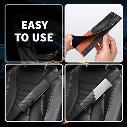 2 PCS Car Seat Belt Cover Pads - Seatbelt Covers with Carbon Fiber & Faux Leather, Soft Shoulder Strap Cushion for Neck & Shoulder Pain Relief, Universal Fit for Car Truck Accessories(Black) - color: Black