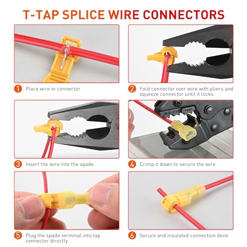 Nilight 120PCS/60 Pairs Quick Splice Disconnect Wire Terminals T-Tap Spade Wire Connectors Yellow 12-10 AWG Male Female Fully Insulated Electrical Crimp Self-Stripping Kit - size: 120Pcs 12-10AWG