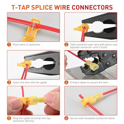 Nilight 120PCS/60 Pairs Quick Splice Disconnect Wire Terminals T-Tap Spade Wire Connectors Yellow 12-10 AWG Male Female Fully Insulated Electrical Crimp Self-Stripping Kit - size: 120Pcs 12-10AWG