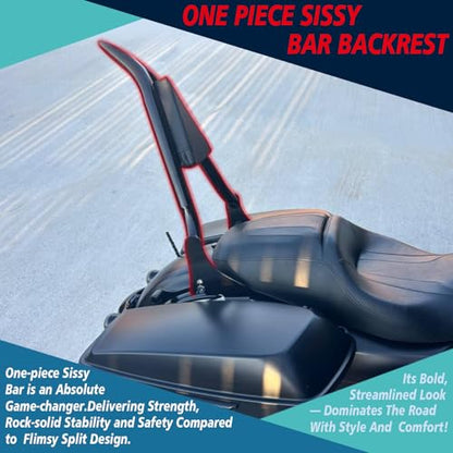 YHMOTO Detachable Sissy Bar Passenger Backrest 22" Inch Rear Pad Fit for Harley Touring Models 2009-2025 Road King Ultra CVO Limited Street Glide Road Glide Electra Glide (Black) - color: Black Backrest Sissy Bar