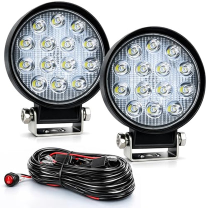 ZMOON Round LED Off Road Lights Kit, 2PCS 4.5" 84W LED Flood Light Bar with 10FT Wiring Harness (2-Lead), Driving Fog Lights for Truck ATV UTV SUV Boat - color: 4.5in Round LED Light Bar with Wiring Harness