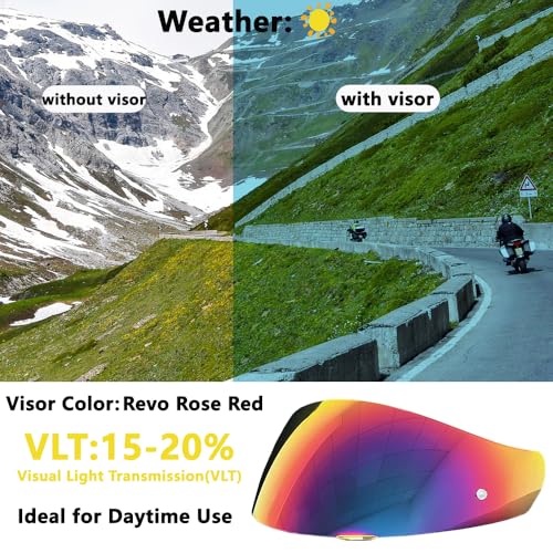 HJ-17 Helmet Visor Replacement,UV Protective Helmet Face Shield Compatible with CL-MAX II,IS-MAX BT,SY-MAX III,IS-MAX II,CL-MAX 3,C90,C91,C91N(Revo Rose Red-Day Use Only) - color: Revo Rose Red-day Use Only