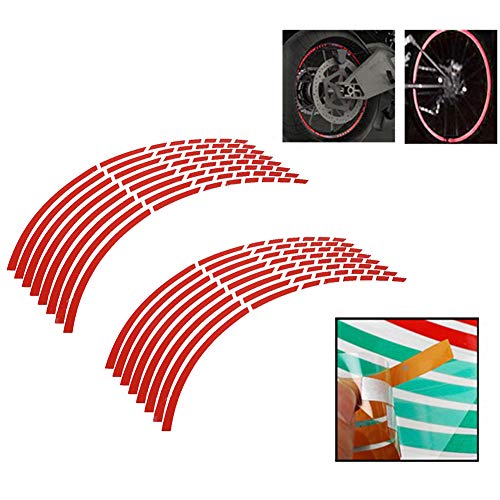 aqxreight Reflective Wheel Rim Stripe Decal, 16pcs Bike Motorcycle 16 18inch Reflective Wheel Strip Stickers Decoration Accessory(Red)