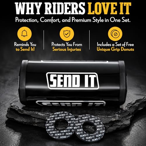 SEND IT Handlebar Pad with FREE GRIP DONUTS - Universal Fit for Dirt Bikes and ATVs Crossbar by ThrottlePak (BLACK, SQUARE) - color: Square