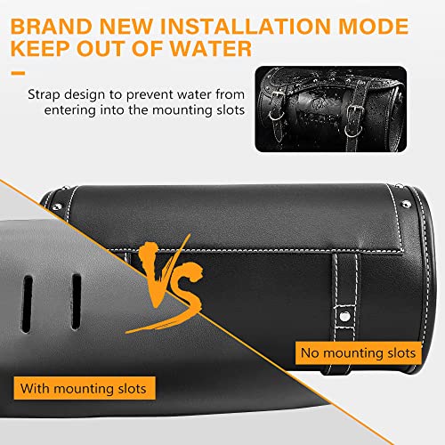 NICECNC Motorcycle Fork Bag - PU Leather Universal Tool Bag with Reinforced Straps, Waterproof, Black - color: Black