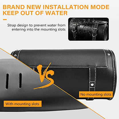 NICECNC Motorcycle Fork Bag - PU Leather Universal Tool Bag with Reinforced Straps, Waterproof, Black - color: Black