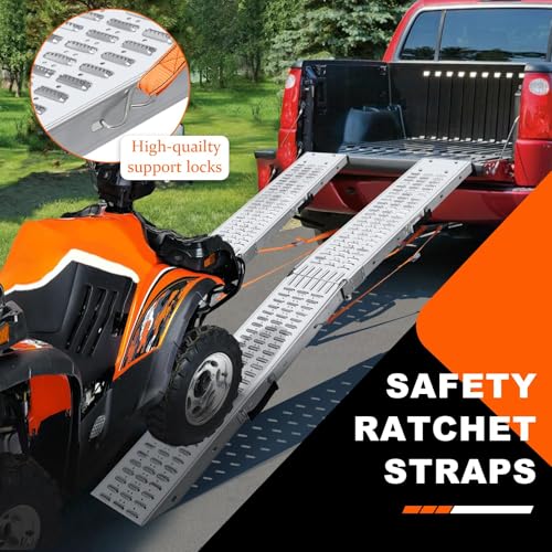 72.5" Heavy Duty Folding Loading Ramps, 1500lb Capacity, Ideal for Motorcycles, Lawn Mowers, ATVs, UTVs, and More – Pack of 2 with Safety Straps and Gloves