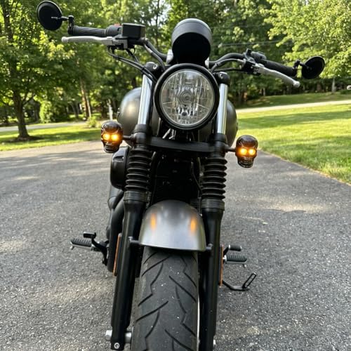 Motorcycle 10mm Screw Skull Head LED Amber Turn Signal Indicator Light (Black) - color: Black