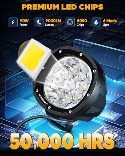 Auxbeam 4 Inch Round Offroad Light, 90W LED Amber White Spot Strobe Light Pods with 6 Modes, Dual Color Flashing Driving Fog Lights Bar Plug & Play for Truck, Pickup, SUV, ATV, UTV, 4x4, Jeep - color: P4 Series-6 Modes Spot Beam