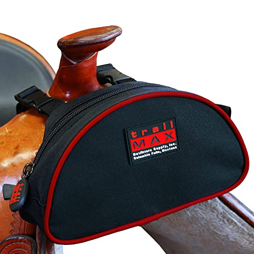 TrailMax Pommel Pocket – Compact Saddle Horn Storage Pouch for Trail Riding – Secure Front Saddle Bag for Phone, Snacks & Small Gear – Durable All-Weather Construction – Easy Access - color: Black with Red Piping