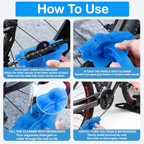 JONMON Bike Cleaning Tools 6 Pieces Set - Bicycle Cleaner Include Chain Scrubber and Cleaning Brush for Drivetrain, Gear, Cassette and Sprockets, Suitable for Mountain/MT/Road/BMX Bike