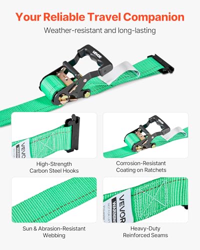 VEVOR Wheel Chock Tie-Down Kit, Chock-Style Trailer Strap, Car Kit with Buckle, Break Strength 4380 lbs & Working Load 1460 lbs Motorcycle Tie-Down System E-Hooks for ATVs, UTVs - style: Chock-Style with 4 sets