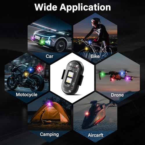 Wireless LED Lights for Car 8PCS with Remote Control, Wireless LED Strobe Lights 8 Colors USB Charge IP65 Waterproof Anti-Collision for Car Motorcycle Drone RC Aircraft Bike, Black